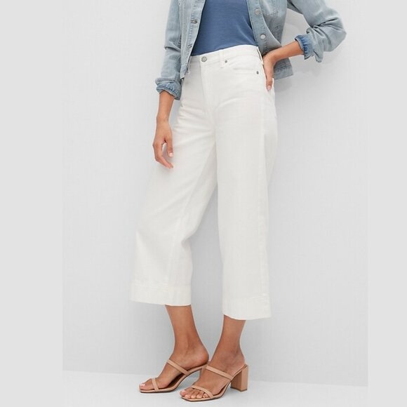 NEW Banana Republic High Rise Waisted Wide Leg Cropped Light Colored Jean Pants - Picture 1 of 5